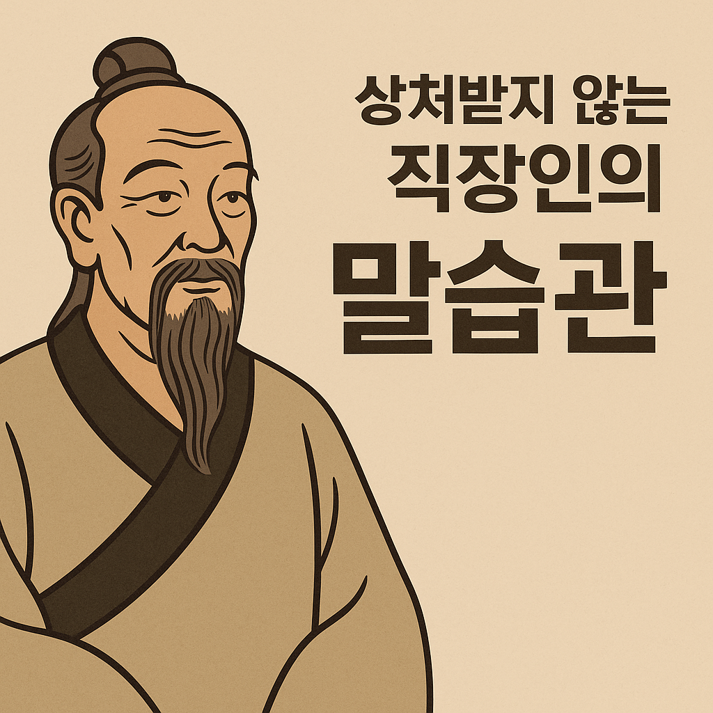 장자의 일러스트와 “상처받지 않는 직장인의 말습관”이라는 문구가 담긴 감성 썸네일 이미지