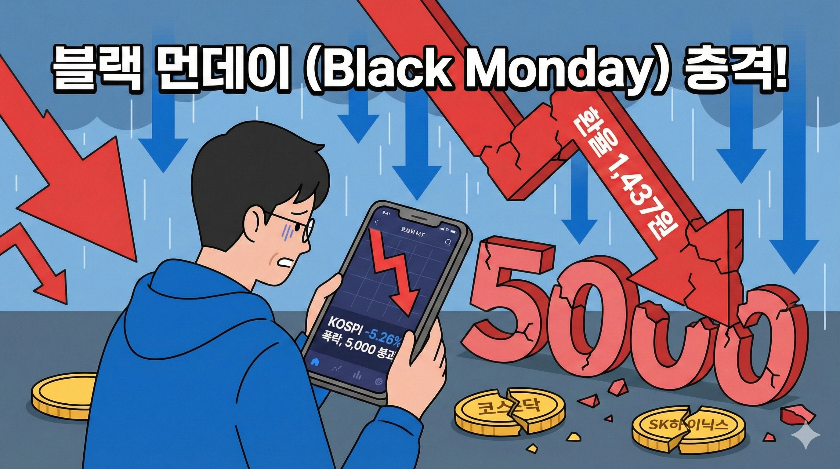 [22 마감] 코스피 5,000선 붕괴 '블랙 먼데이', -5.26% 역대급 폭락의 원인과 전망