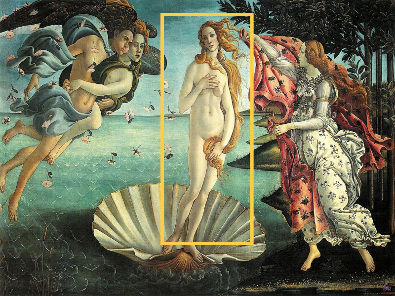비너스의 탄생 (The Birth of Venus)-중앙 강조 부분 ,출처 : Wikimedia
