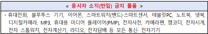 2025 서울 중등임용 2차 시험 반입 금지 물건