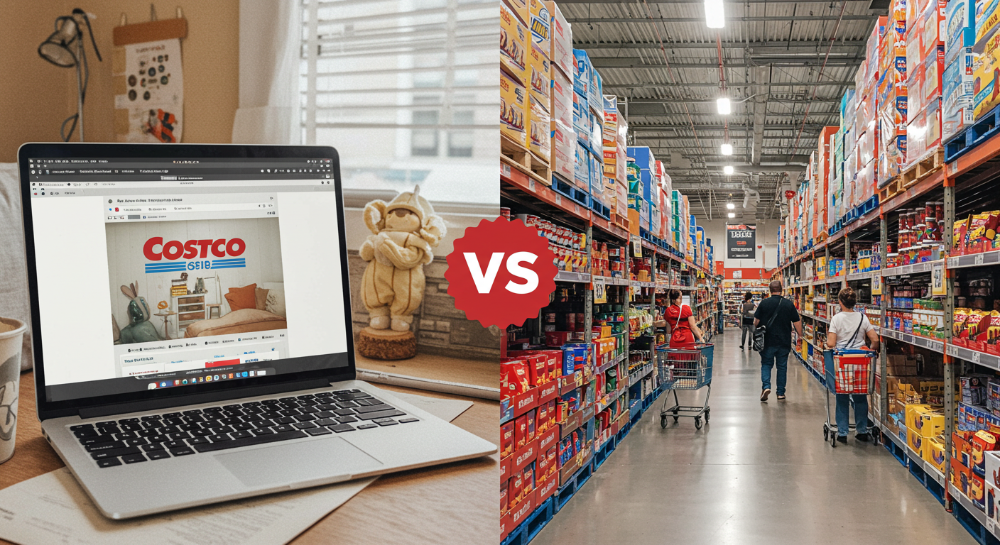 온라인몰과 오프라인 매장을 비교하는 장면