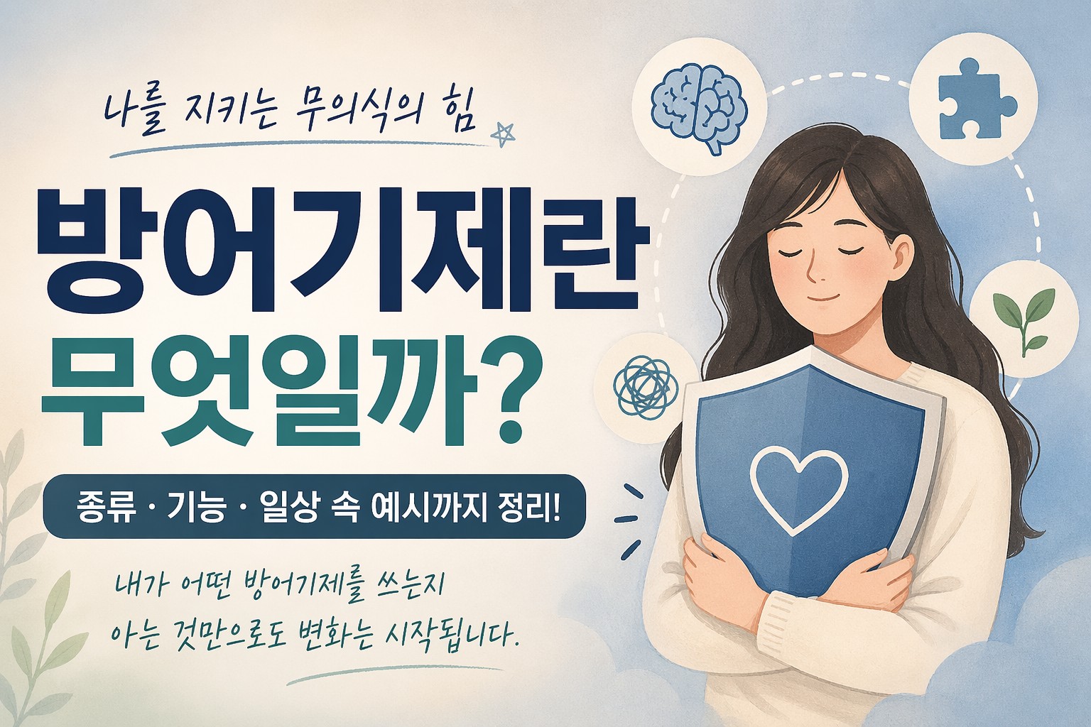 방어기제의 개념과 종류를 설명하는 심리학 인포그래픽 이미지