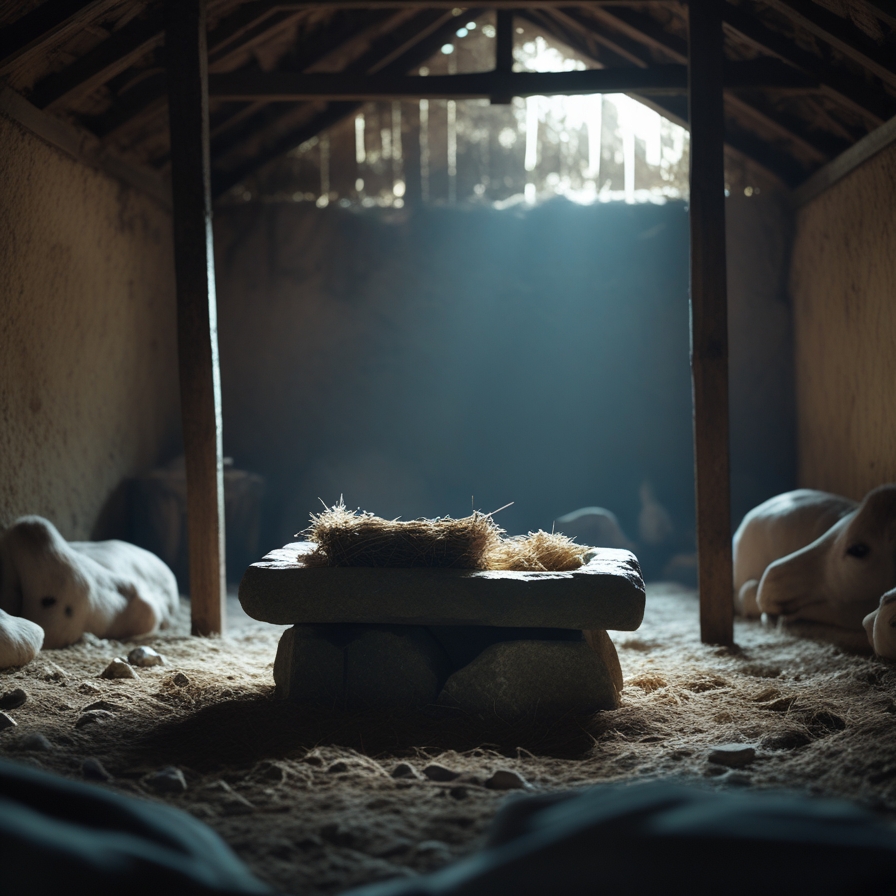 화려함 없이 단순한 구유 공간을 통해 예수 탄생의 상징성과 현실성을 함께 표현한 장면