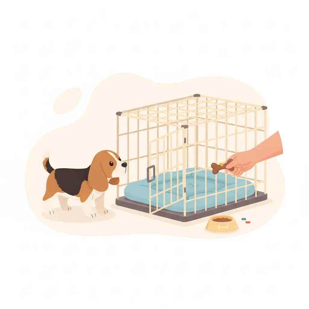 켄넬 안에 좋아하는 간식을 넣어 유도하는 모습