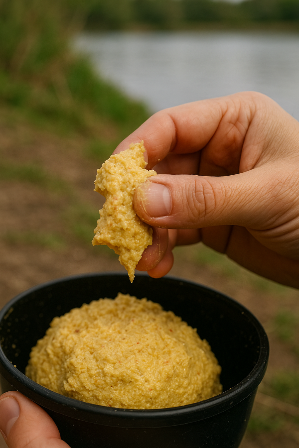 떡밥 반죽 질감을 조절하는 과정