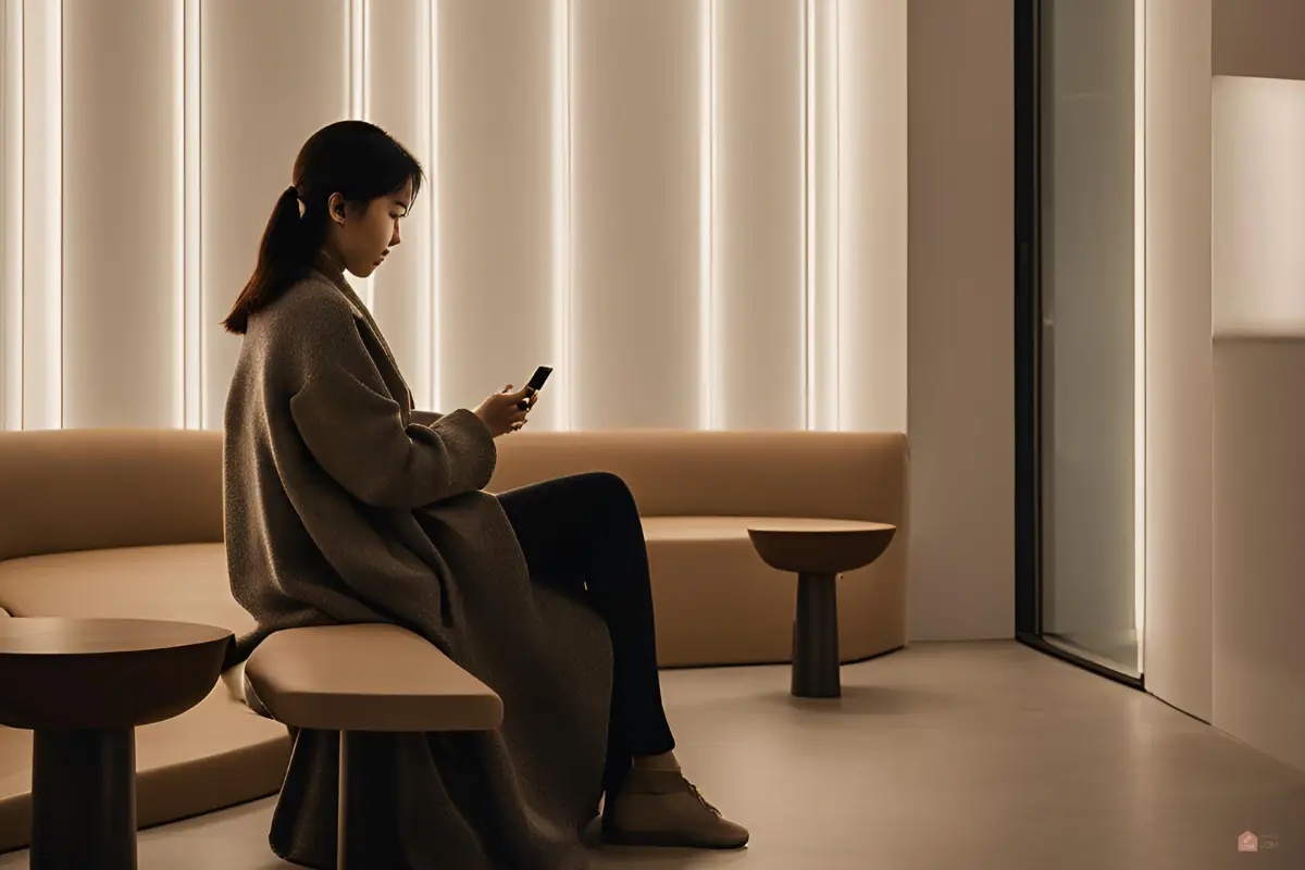 실내에서 휴대전화를-보는-여자-한국인-옆모습2
