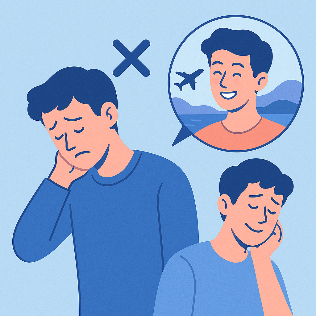 남과 비교하며 자책하는 사람의 심리를 표현한 감성 일러스트 이미지