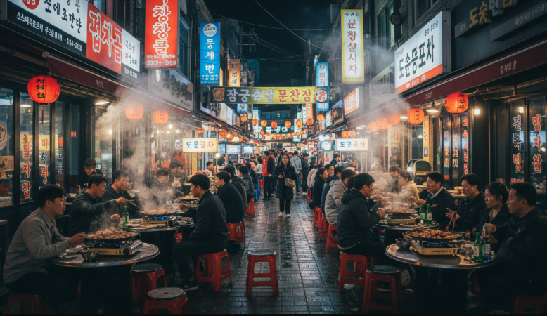 활기찬 밤의 먹자골목