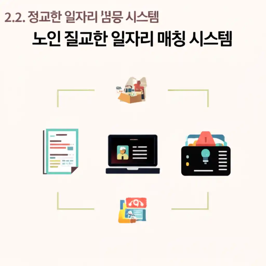 노인 일자리 업무 시스템: 정교한 매칭 화면에서 개인별 맞춤 일자리 추천.