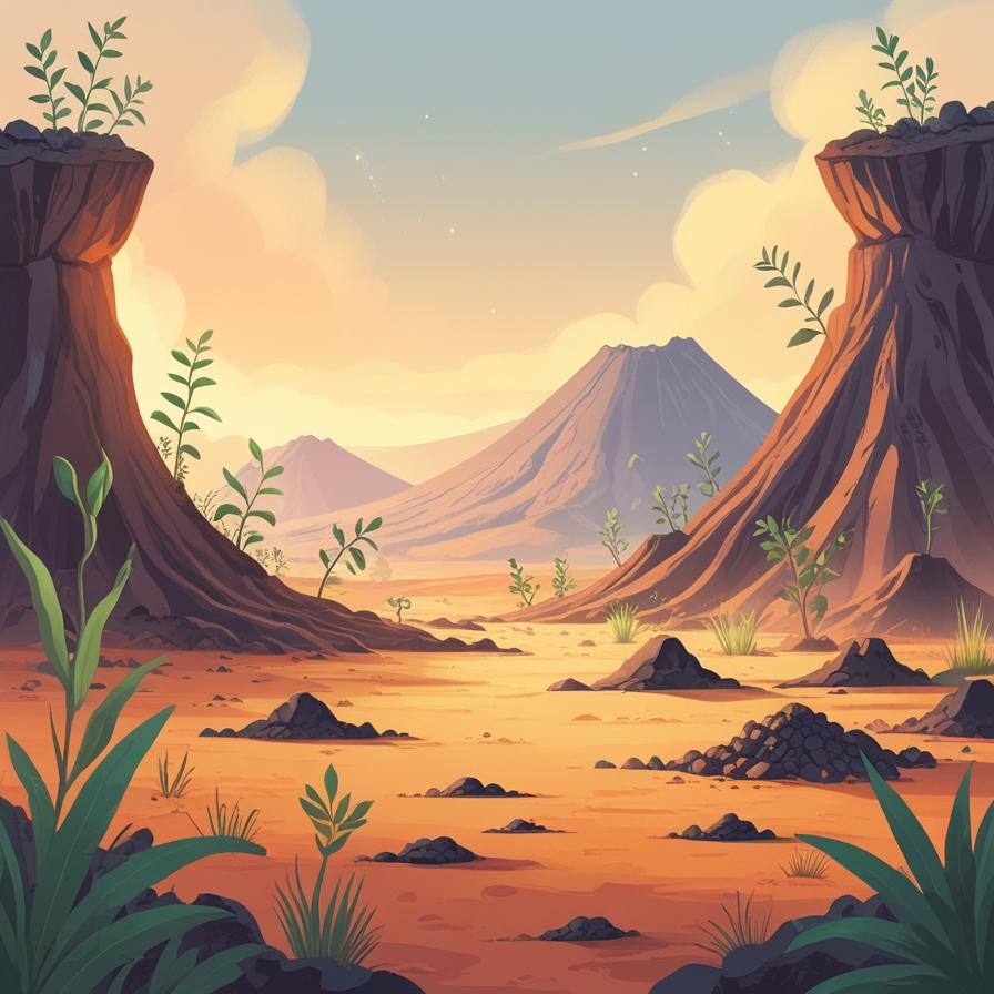 태양 없이도 에너지가 풍부했던 초기 지구 환경에서 원시 식물이 자라나는 모습