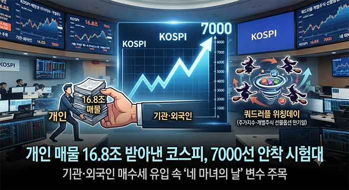 코스피 7000선 안착과 네 마녀의 날 이미지.