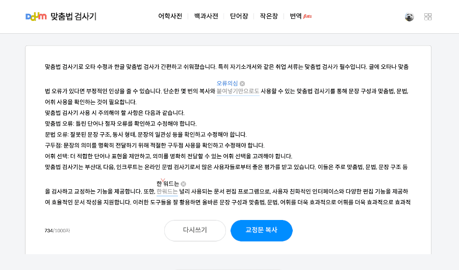 다음 맞춤법 검사기