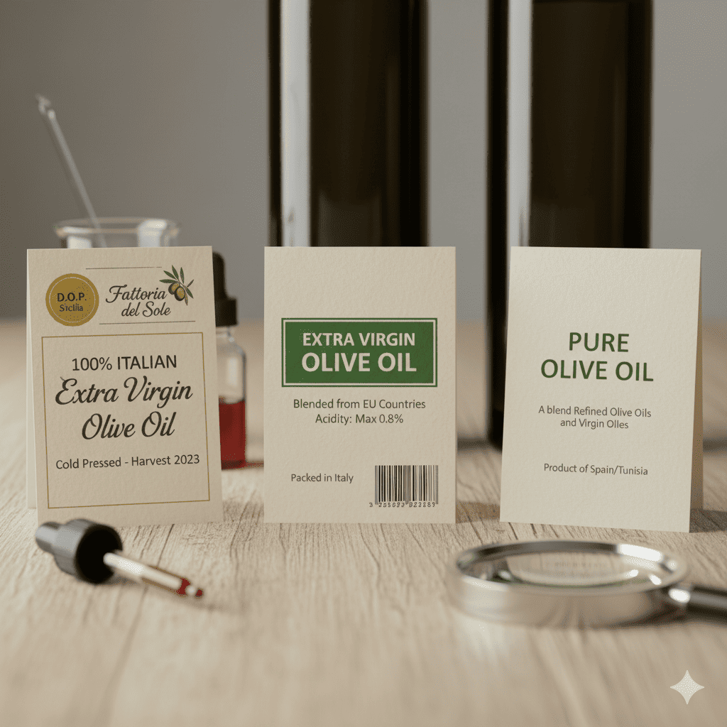 올리브유의 라벨 비교