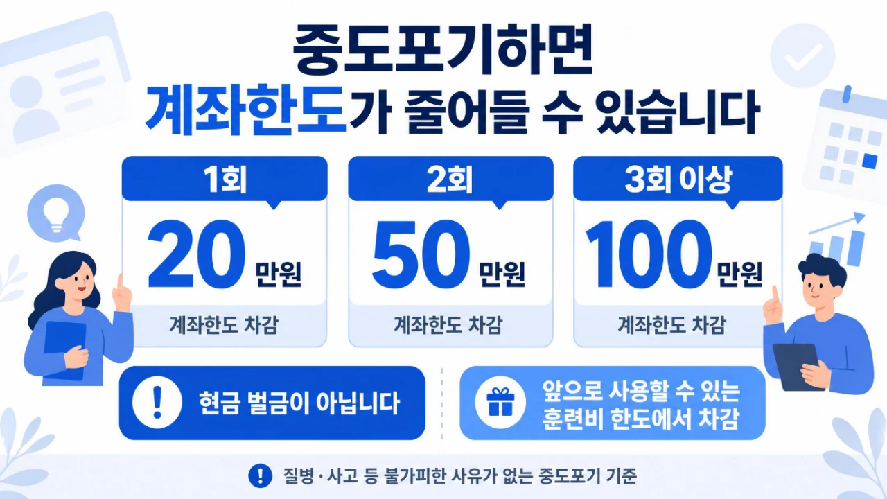 내일배움카드 훈련 중도포기 횟수에 따른 20만원 50만원 100만원 계좌한도 차감 기준