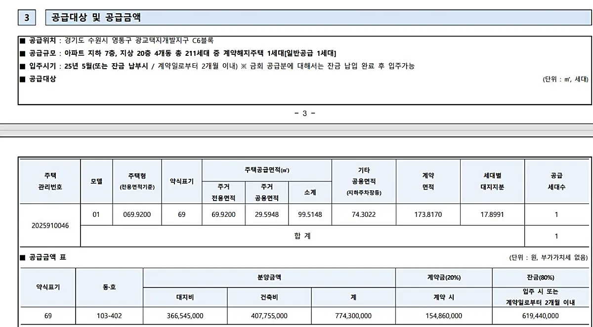 모집공고-무순위-공급가격