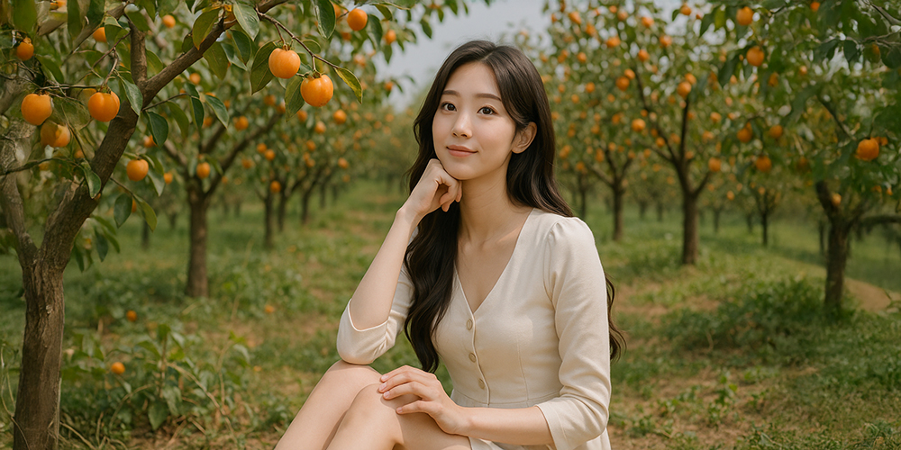 감나무 아래 있는 사람