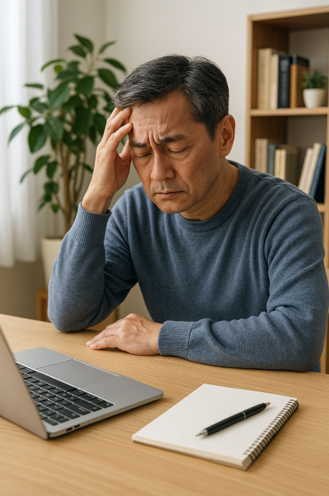 중년층 스트레스 받은 중년 남성 사진