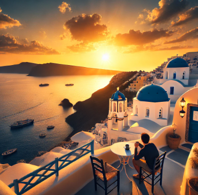 그리스 섬도시에서 한달살기 하는 남성 이미지