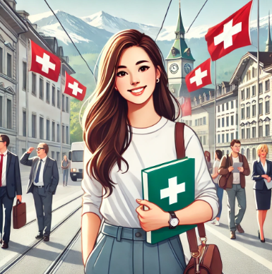 스위스에서 안전하게 어학연수하는 여성의 모습