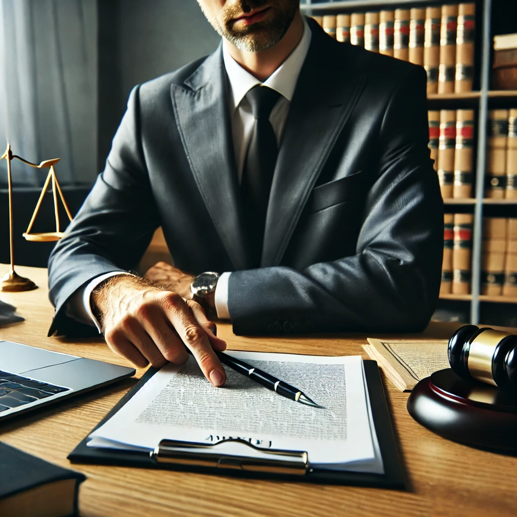 법률문서와 컴퓨터가 놓여있는 변호사 책상을 근접촬영한 사진