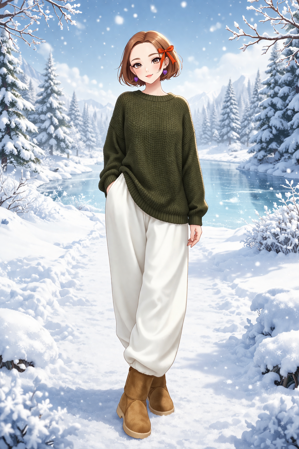 K-Fashion Loose Long Sleeve Knit With Training Pants And Suede Ankle Boots Outfit