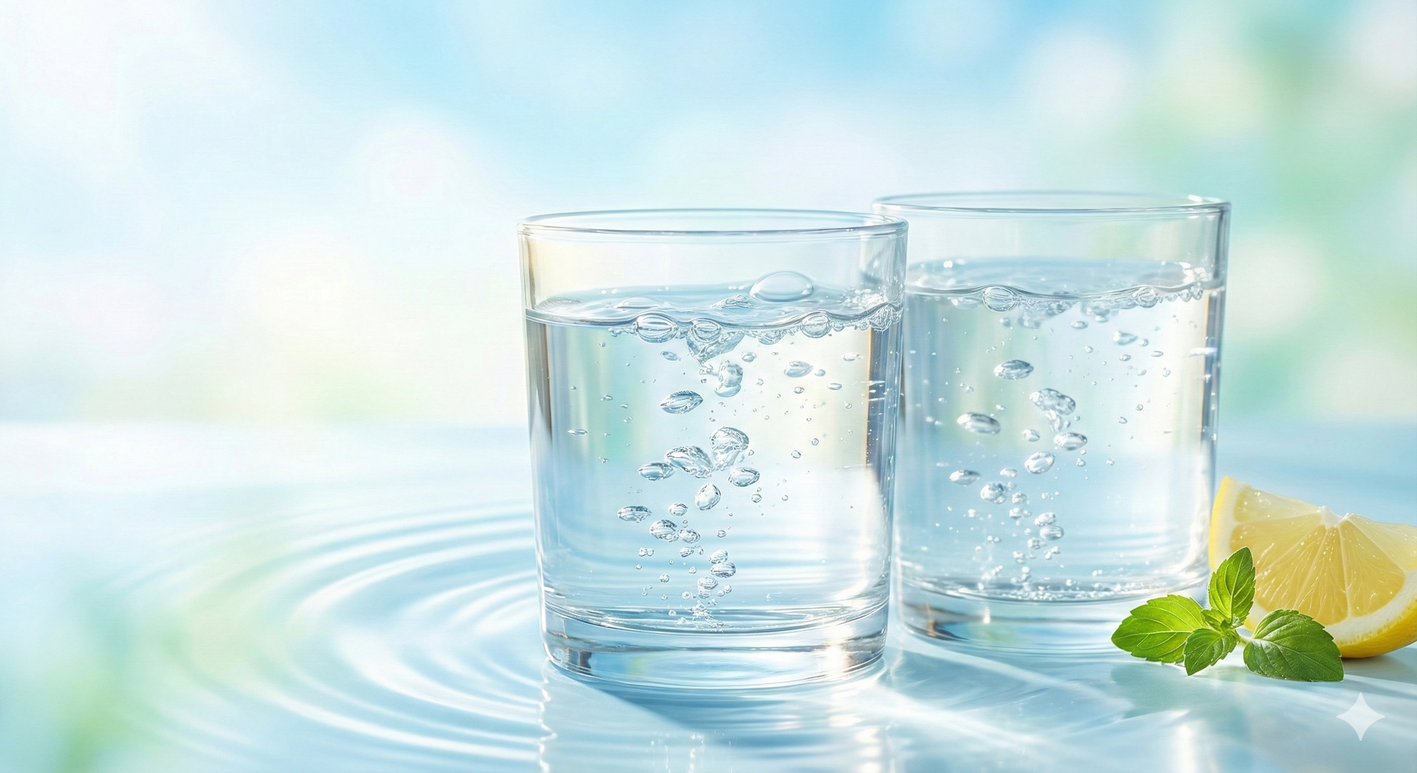 맑고 투명한 물의 이미지와 건강한 신체 변화의 시각화설명