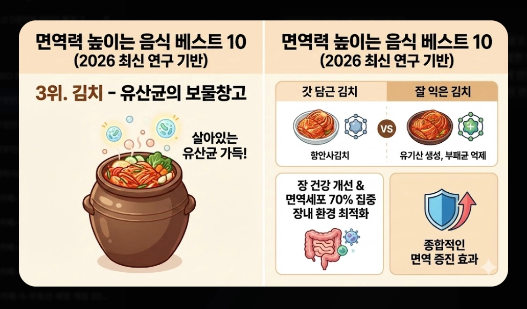 면역력 높이는 음식 베스트 10 [2026년판] 강화 식품 섭취법 및 생활 습관 총정리