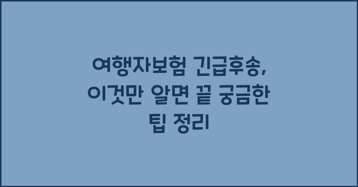 이것만 알면 끝! 여행자보험 긴급후송 완벽 가이드