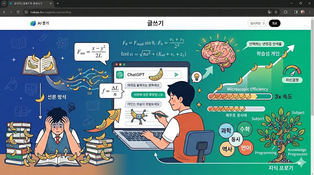 "나노 스케일의 마이크로 효율성을 강조한 AI 기반 학습 및 프롬프트 공식을 도식화한 일러스트"