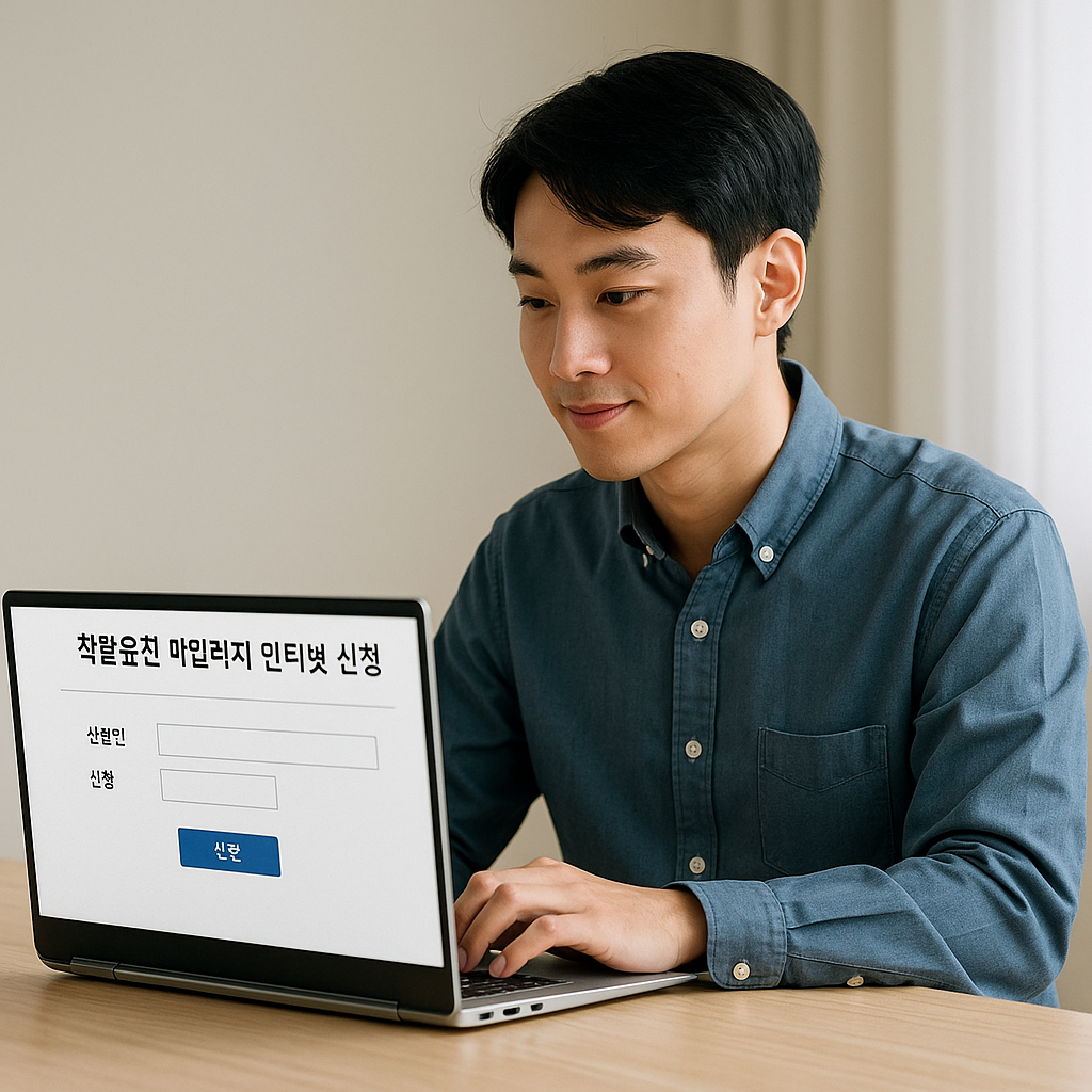착한운전자 마일리지 인터넷 으로 적립 신청하는 젊은 청년