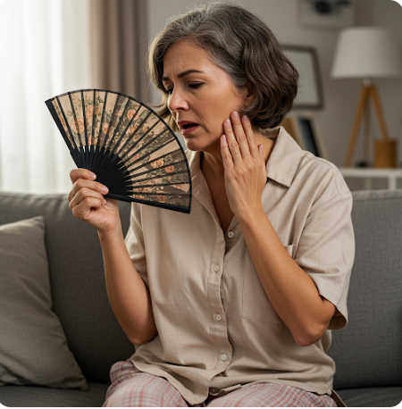 갱년기증상으로 힘들어하는 여성