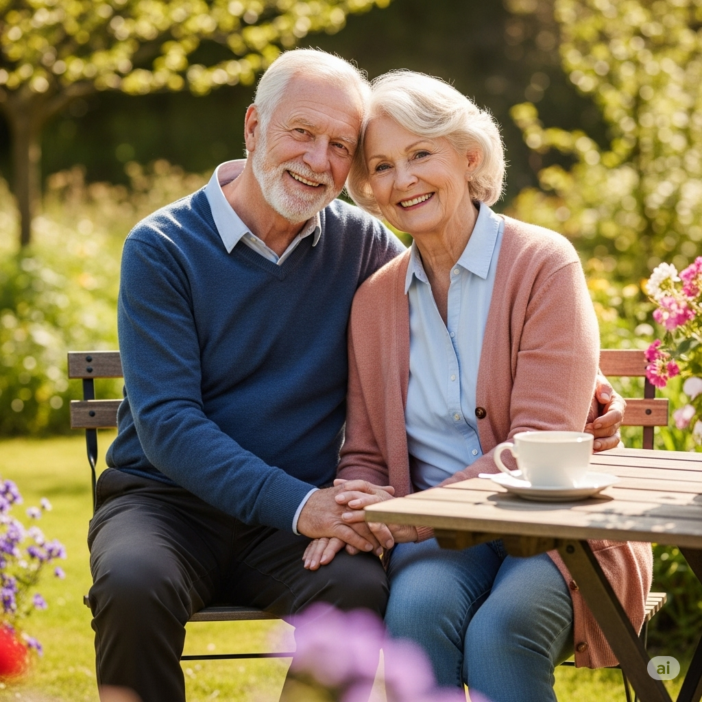 노령연금과 국민연금 차이점. 노부부가 웃고 있다