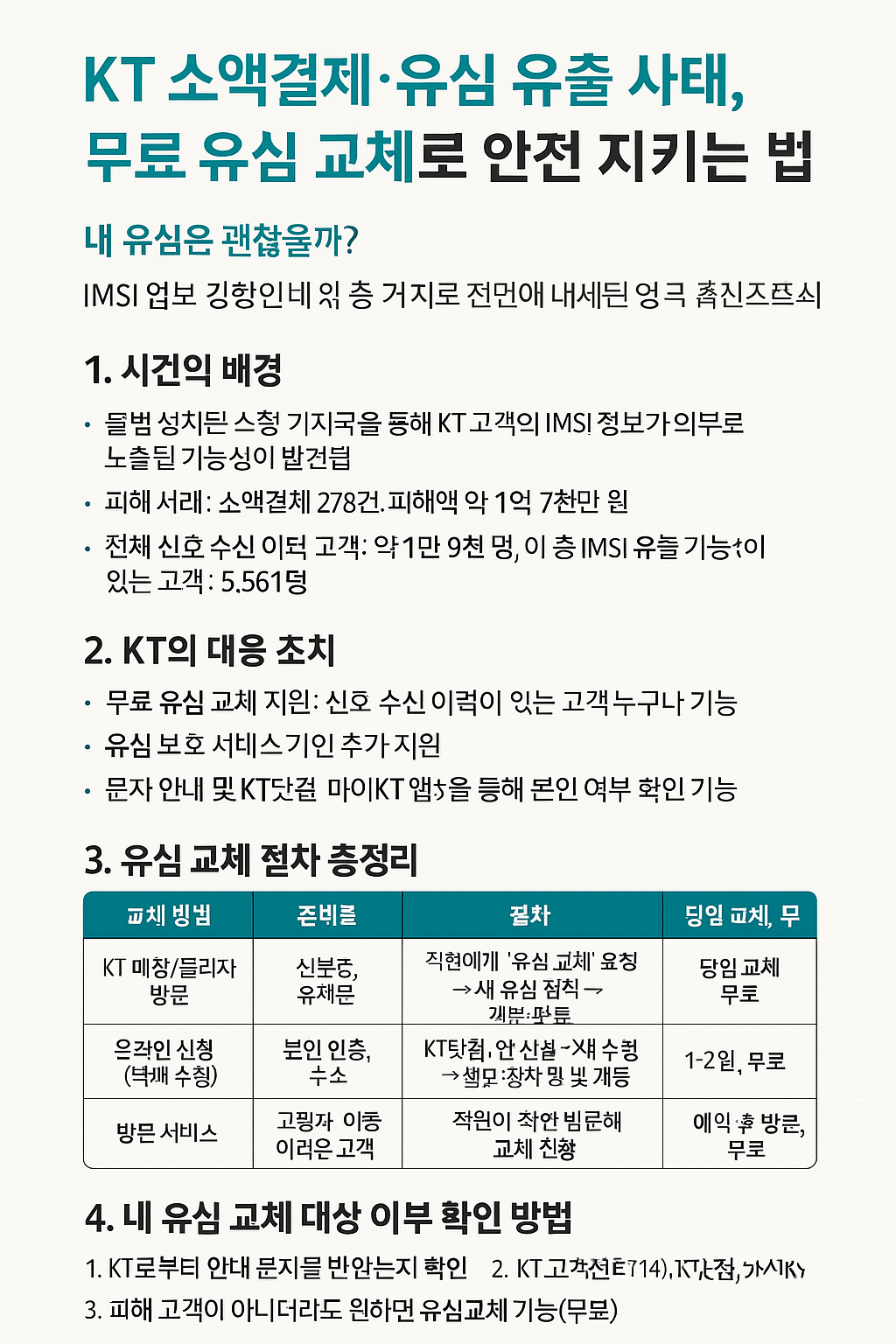 KT 소액결제·유심 유출 사태, 무료 유심 교체로 안전 지키는 법