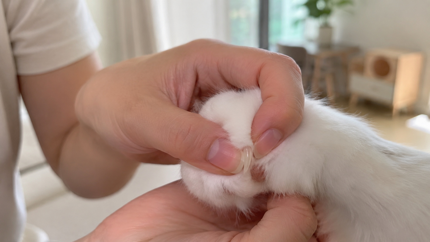 고양이 발가락을 눌러 발톱을 꺼낸 손