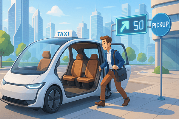 로보택시를 타려고 하는 남자의 모습