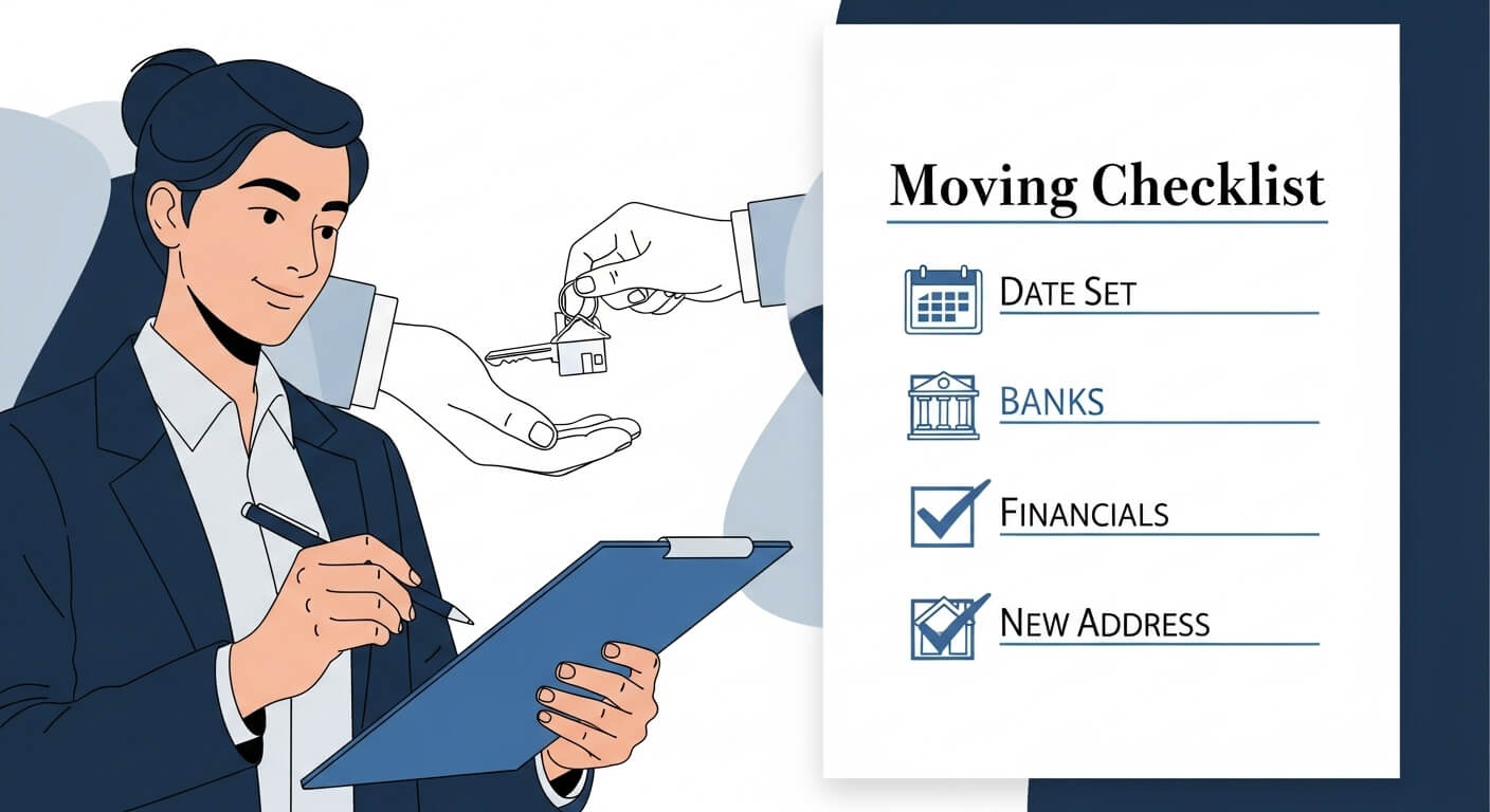 집을 사고 파는 check list 를 만들어놓았음, date set, banks, financials, new address