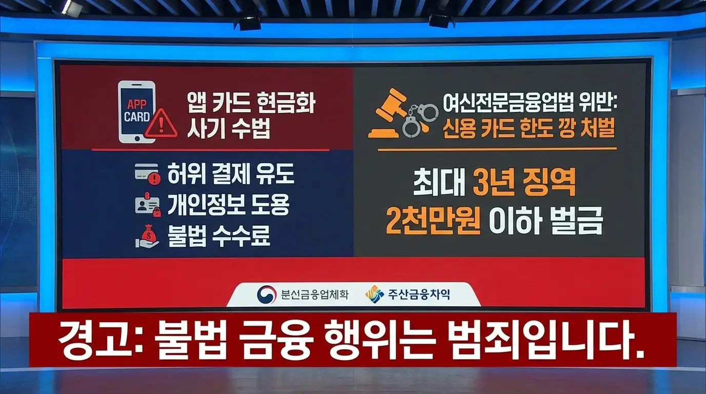 앱 카드 현금화 사기 수법 및 여신전문금융업법 신용 카드 한도 깡 처벌 경고