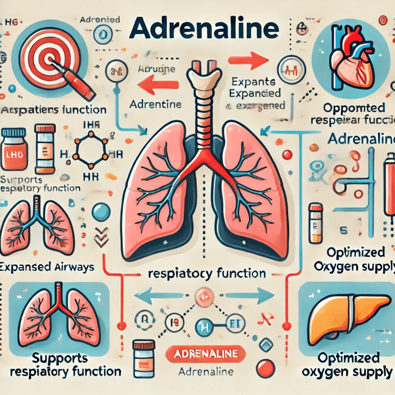 폐와 아드레날린의 연결을 강조하는 교육적 삽화가 있는데 , 산소 공급을 최적화하고 기도를 확장하는 역할을 강조한 그림