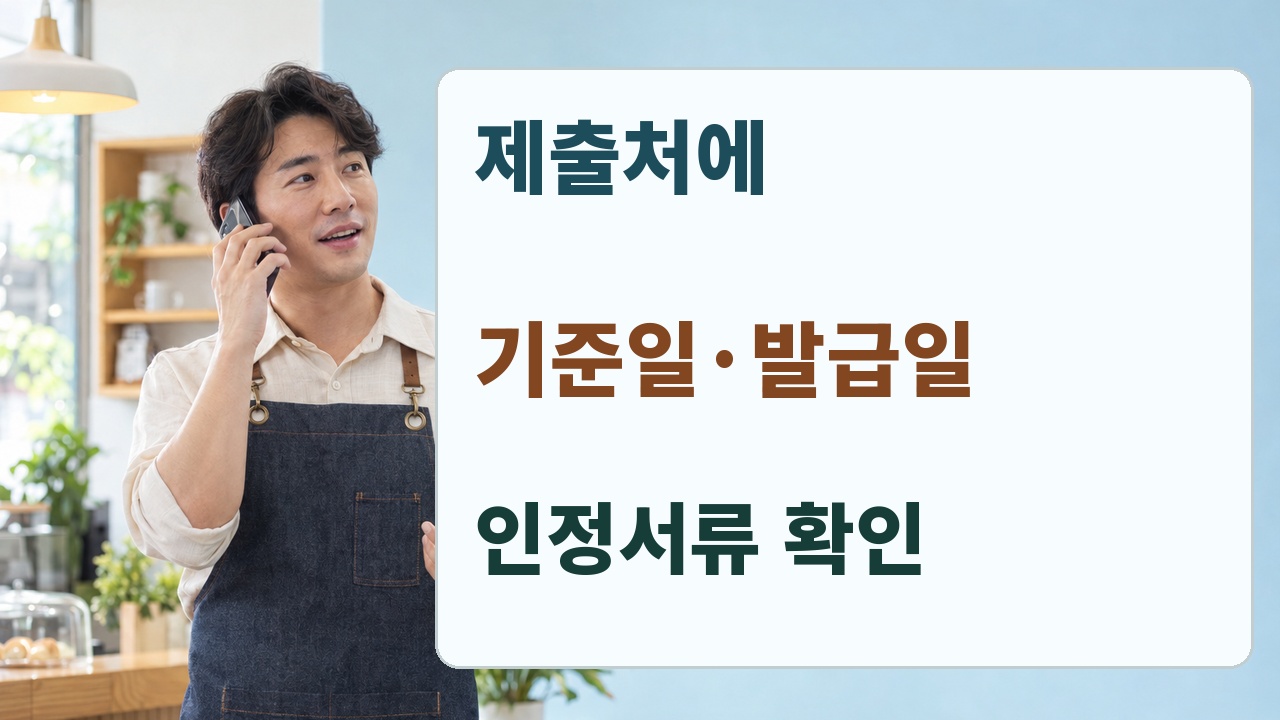제출처에 기준일 인정서류와 발급용도를 먼저 묻는 체크리스트