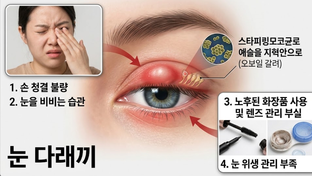 눈 관리 및 청결 불량으로 인한 눈 다래끼 문제설명