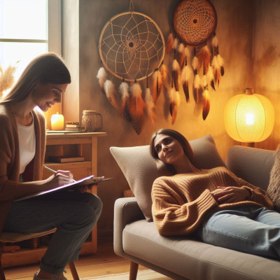 다양한 사람들이 촛불 주위에 앉아 명상을 하고 있는 모습입니다.