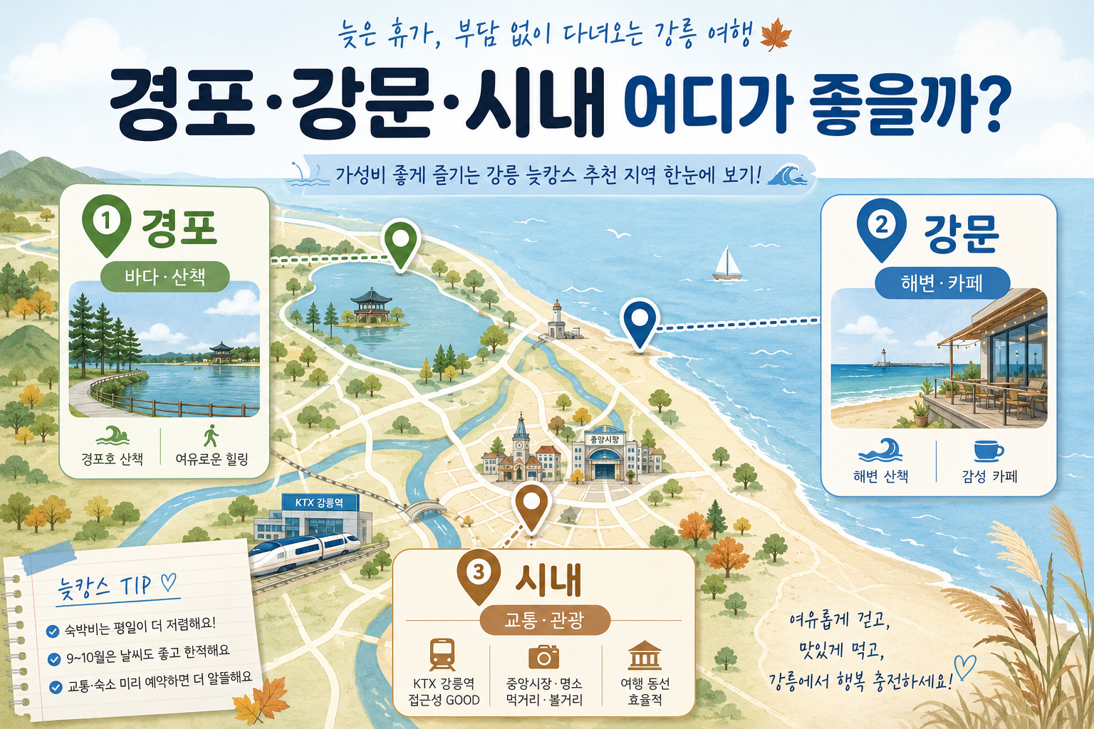 강릉 늦캉스 가성비 호텔을 위한 경포 강문 시내 숙소 위치 비교 이미지