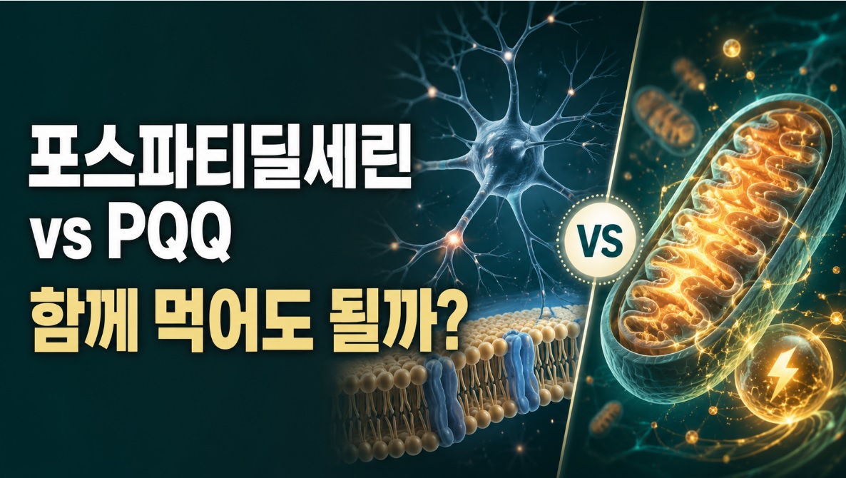 신경세포막을 상징하는 포스파티딜세린과 미토콘드리아를 상징하는 PQQ 비교 화면