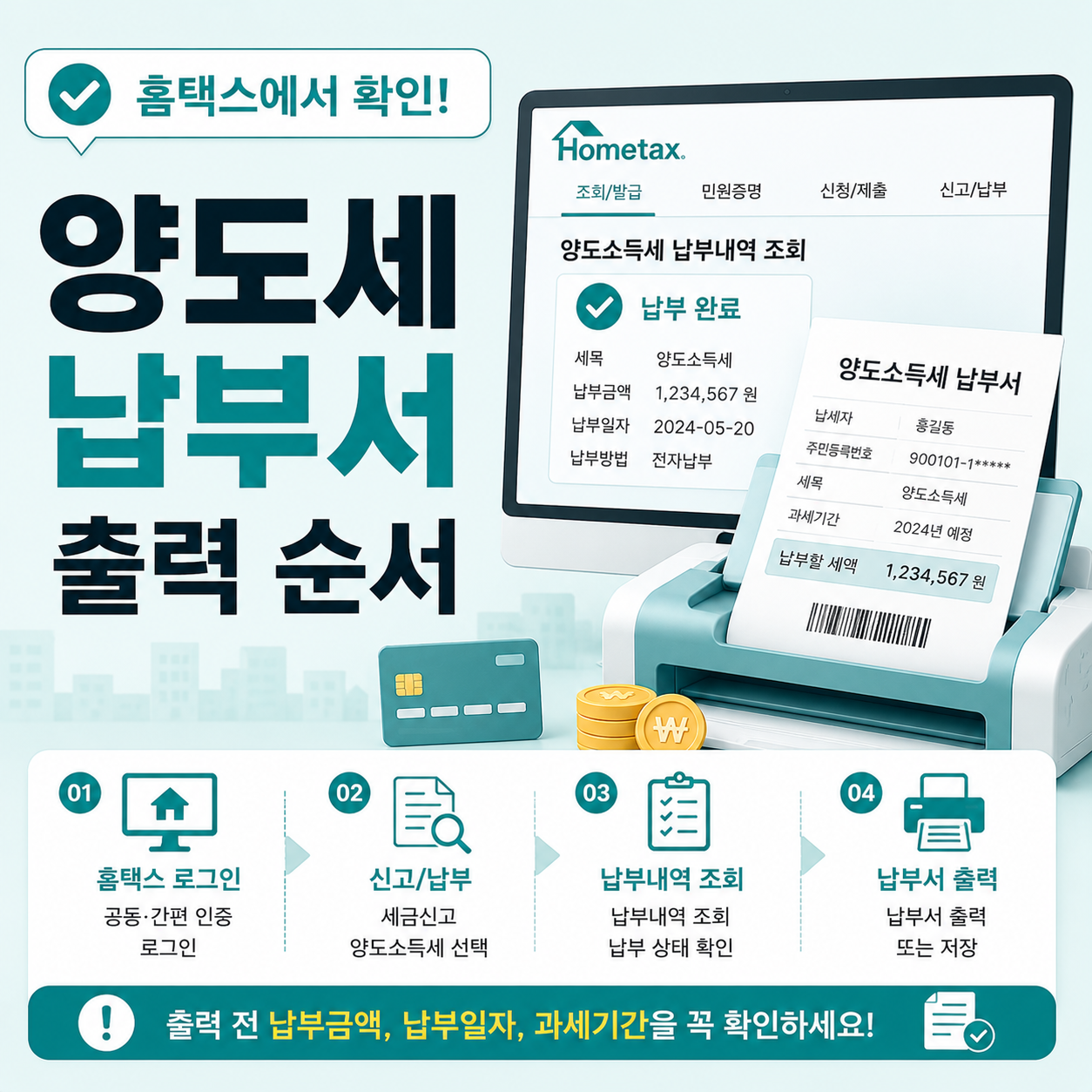 홈택스 양도소득세 납부서 출력 순서와 확인 항목
