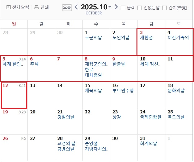 2025년 황금연휴