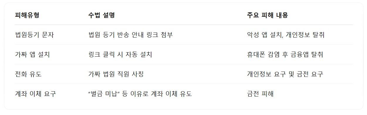 보이스피싱 피해사례 정리표