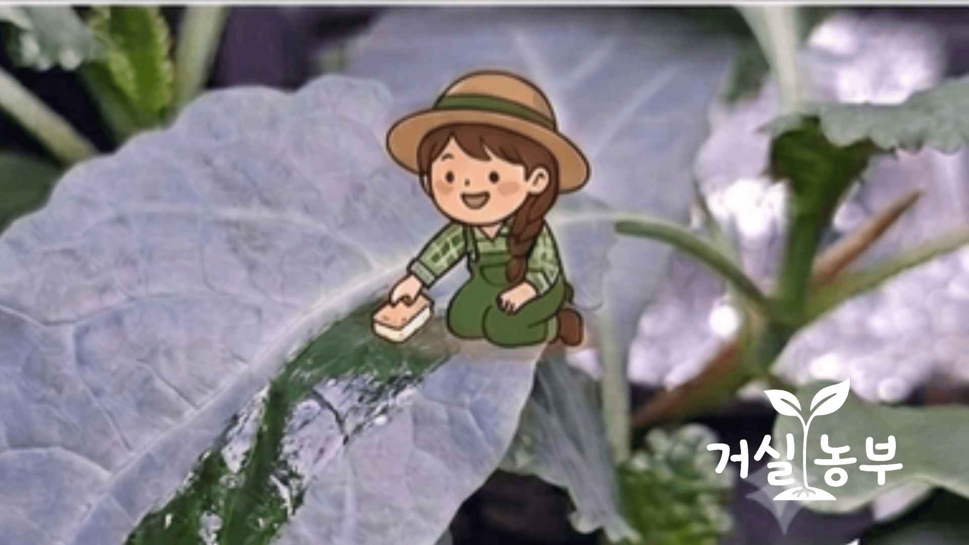 수경재배 케일 잎의 하얀 왁스층을 문질러 확인한 모습