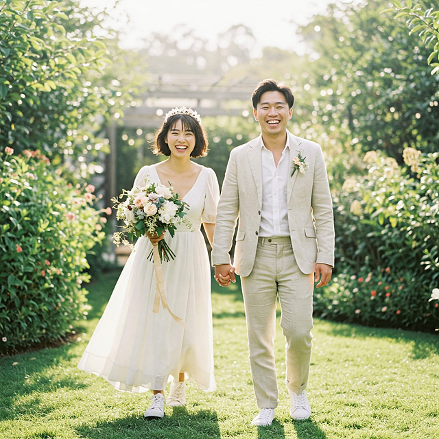 심플한 결혼식을 하는 남녀이미지