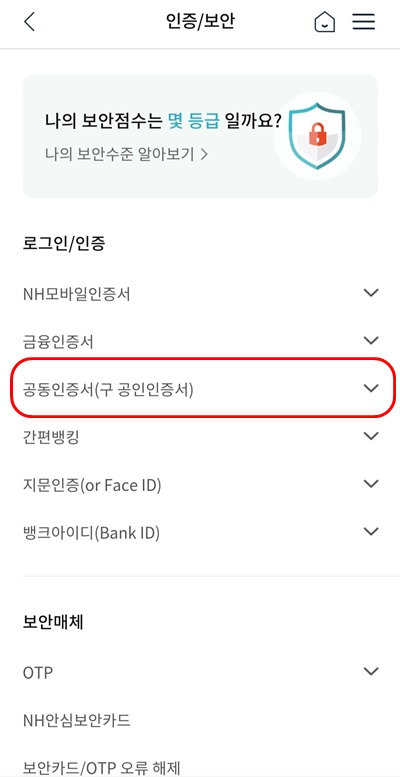 NH뱅킹앱공동인증서