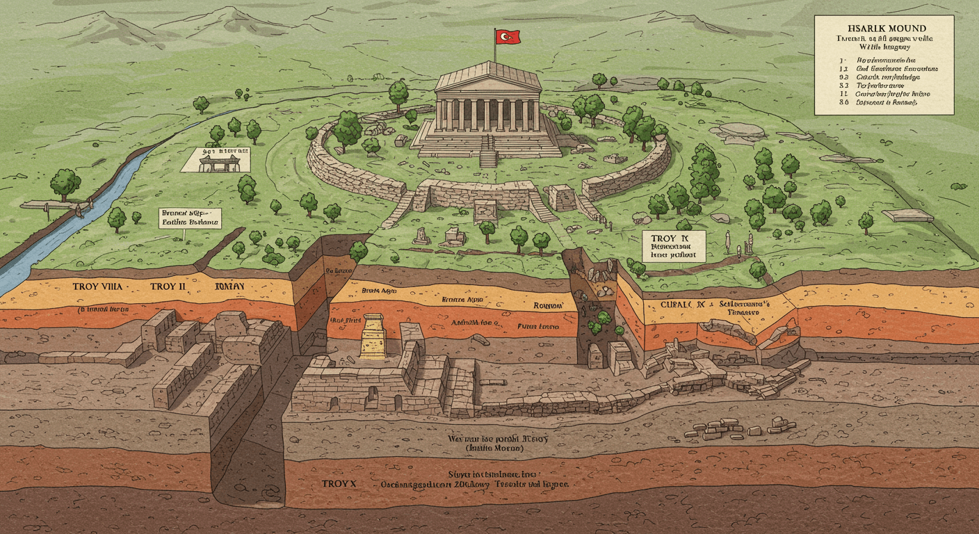 트로이 유적의 10개 도시층 분석 (시대, 구조, 특징) 관련 사진